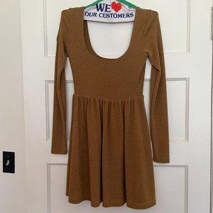 Shiny gold Free People party dress, long sleeve, size XS